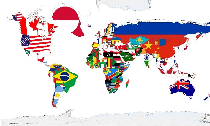 map of the world with flags