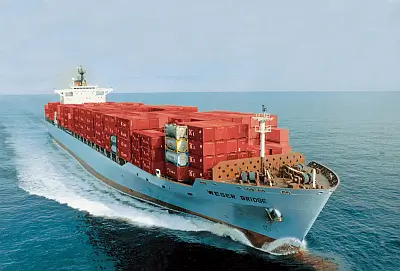 Large Container ship fully loaded at sea