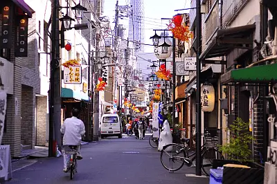 Busy street scene in Asian city