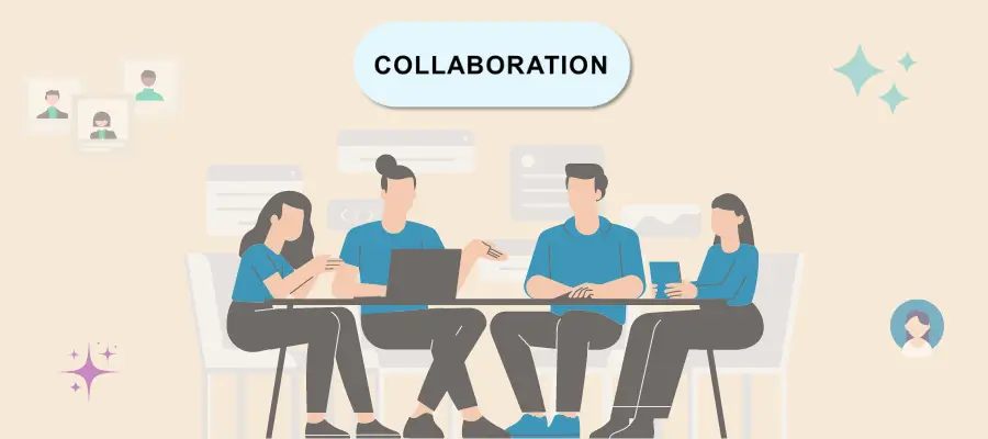 Graphic of business team collaborating together