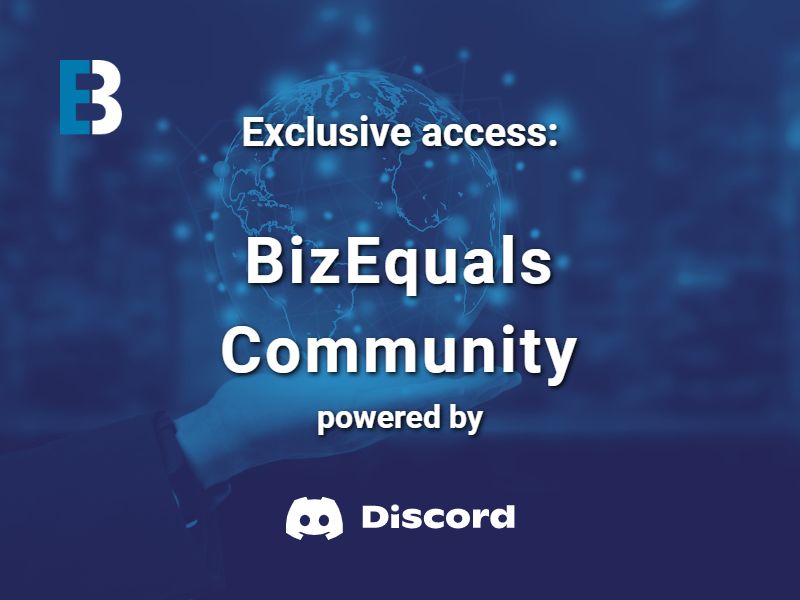 Graphic showing BizEquals online community powered by Discord