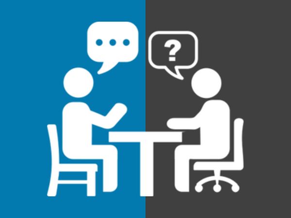 two people talking over table on grey and blue background representing BizEquals' business consultancy industry members 