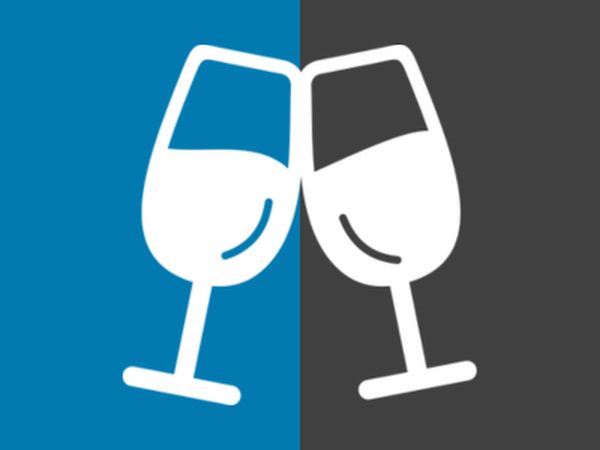 wine glasses on grey and blue background representing BizEquals' food and drink industry members 