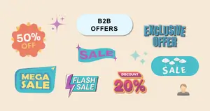 A collage of B2B offer symbols including sale stickers