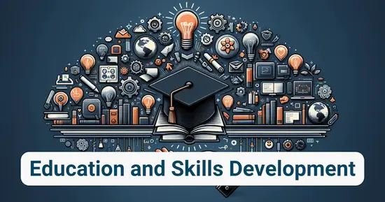 A graduation cap and lightbulbs, symbolising learning, digital skill development, and education.